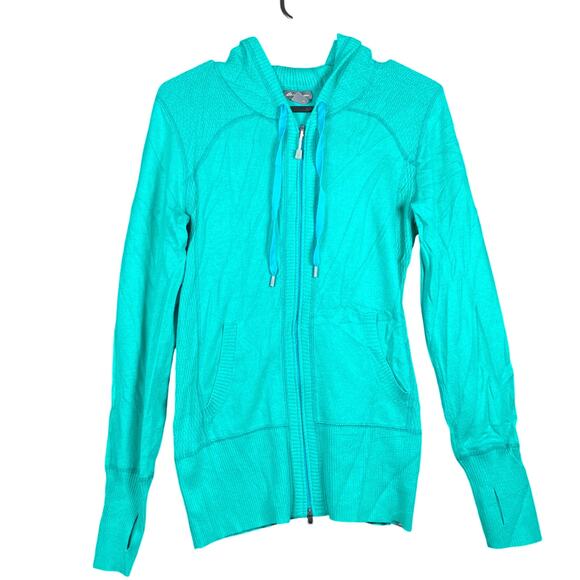 Eddie Bauer Womens Jacket Turquoise Full Zip Thumb Holes Hooded Stretch Small - Picture 1 of 12